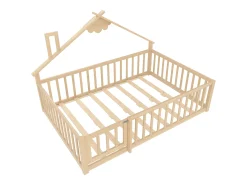 Cama de cabine infantil 140x190cm, estrado de ripas, estrutura de pinho, sem colchão, luz natural