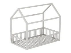 Cama de cabine infantil 90x200cm em pinho, estrado de ripas e grades de segurança incluídas, branca, sem colchão