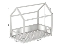 Cama de cabine infantil 90x200cm em pinho, estrado de ripas e grades de segurança incluídas, branca, sem colchão