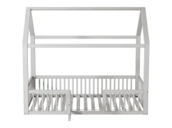 Cama de cabine infantil 90x200cm em pinho, estrado de ripas e grades de segurança incluídas, branca, sem colchão
