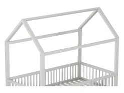 Cama de cabine infantil 90x200cm em pinho, estrado de ripas e grades de segurança incluídas, branca, sem colchão