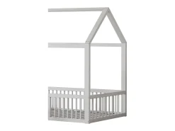 Cama de cabine infantil 90x200cm em pinho, estrado de ripas e grades de segurança incluídas, branca, sem colchão