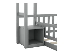 Cama de cabine infantil 140x190cm em pinho com compartimento de arrumação, estrado de ripas incluído, cinzento, sem colchão