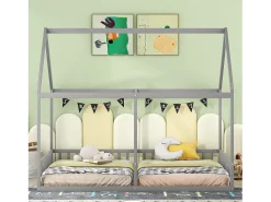 Cama de cabine para 2 crianças 90x200cm - camas planas modelos de casa camas 2 dormir 2 em 1 - cinzento