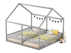 Cama de cabine para 2 crianças 90x200cm - camas planas modelos de casa camas 2 dormir 2 em 1 - cinzento