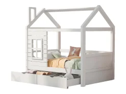 Cama de cabine 80x160 cm com 2 gavetas - em forma de casa - madeira maciça - Branco