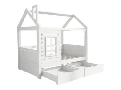 Cama de cabine 80x160 cm com 2 gavetas - em forma de casa - madeira maciça - Branco