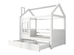 Cama de cabine 80x160 cm com 2 gavetas - em forma de casa - madeira maciça - Branco