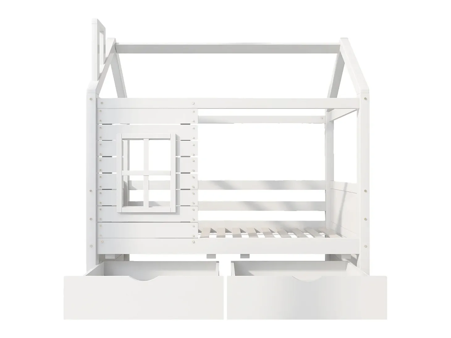 Cama de cabine 80x160 cm com 2 gavetas - em forma de casa - madeira maciça - Branco