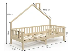 Cama de casa madeira natural 208x93x155 noemi