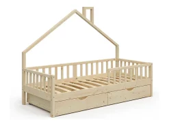 Cama de casa madeira natural 208x93x155 noemi