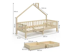 Cama de casa madeira natural 208x93x155 noemi