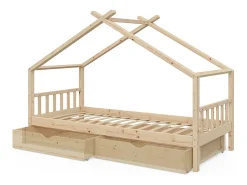 Cama de casa madeira natural 208x97x148 design