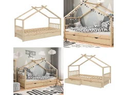 Cama de casa madeira natural 208x97x148 design