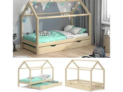 Cama de casa madeira natural 208x96x148 wiki