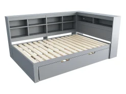 Cama de casal 140 x 200 cm - Cama auxiliar com porta USB e amplo espaço de arrumação - pinho cinzento - colchão não incluído