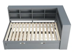 Cama de casal 140 x 200 cm - Cama auxiliar com porta USB e amplo espaço de arrumação - pinho cinzento - colchão não incluído