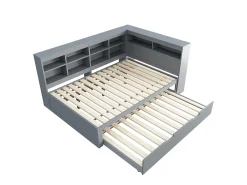 Cama de casal 140 x 200 cm - Cama auxiliar com porta USB e amplo espaço de arrumação - pinho cinzento - colchão não incluído