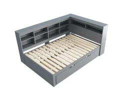 Cama de casal 140 x 200 cm - Cama auxiliar com porta USB e amplo espaço de arrumação - pinho cinzento - colchão não incluído