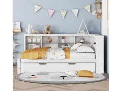 Cama de casal 140 x 200 cm - com porta USB e espaço de arrumação aberto - branca - colchão não incluído