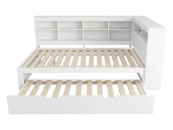 Cama de casal 140 x 200 cm - com porta USB e espaço de arrumação aberto - branca - colchão não incluído