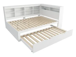 Cama de casal 140 x 200 cm - com porta USB e espaço de arrumação aberto - branca - colchão não incluído