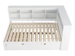 Cama de casal 140 x 200 cm - com porta USB e espaço de arrumação aberto - branca - colchão não incluído