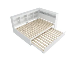 Cama de casal 140 x 200 cm - com porta USB e espaço de arrumação aberto - branca - colchão não incluído