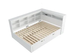 Cama de casal 140 x 200 cm - com porta USB e espaço de arrumação aberto - branca - colchão não incluído