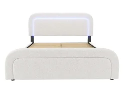 Cama de casal acolchoada Sherpa com 4 gavetas - 140x200cm - com LED e portas de carregamento - Branco