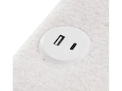Cama de casal acolchoada Sherpa com 4 gavetas - 140x200cm - com LED e portas de carregamento - Branco