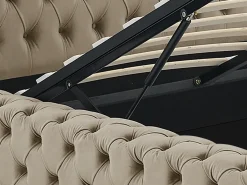 Cama de casal Chesterfield com arrumação em veludo taupe - DULENI