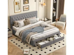 Cama de casal 160*200cm, cama hidráulica, cama estofada com espaço de armazenamento, cinza, veludo