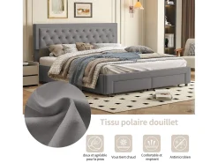 Cama de casal 160*200cm, cama hidráulica, cama estofada com espaço de armazenamento, cinza, veludo