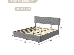 Cama de casal 160*200cm, cama hidráulica, cama estofada com espaço de armazenamento, cinza, veludo