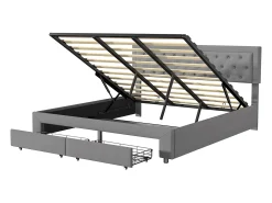 Cama de casal 160*200cm, cama hidráulica, cama estofada com espaço de armazenamento, cinza, veludo