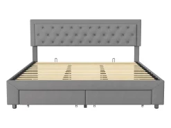 Cama de casal 160*200cm, cama hidráulica, cama estofada com espaço de armazenamento, cinza, veludo