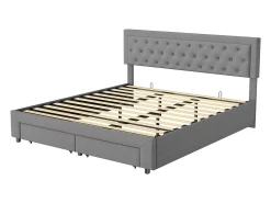 Cama de casal 160*200cm, cama hidráulica, cama estofada com espaço de armazenamento, cinza, veludo