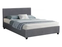 Cama de casal com armazenamento "Carla" - 140 x 190 - Cinza, estrado de ripas e cabeceira incluídos
