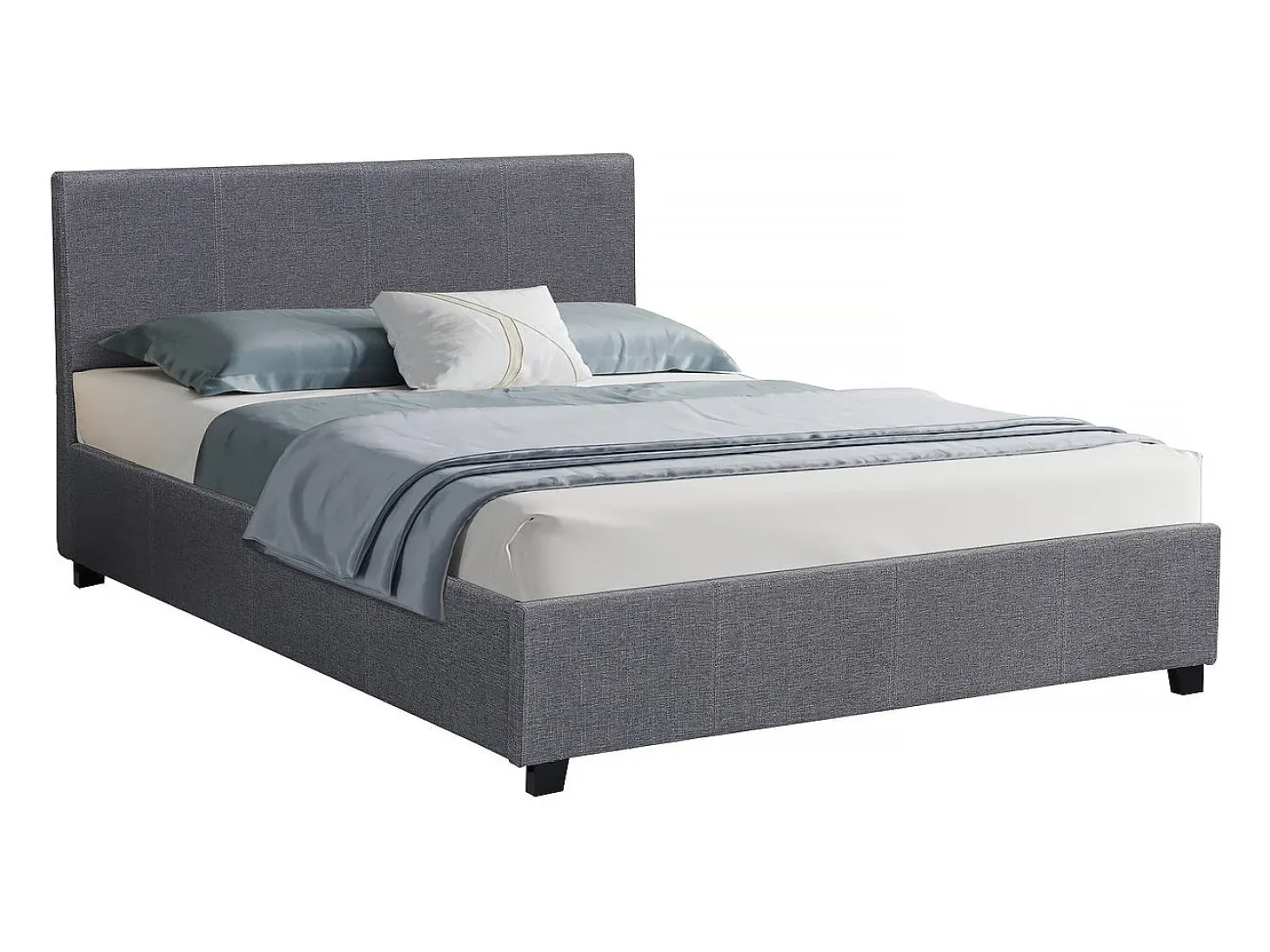 Cama de casal com armazenamento "Carla" - 140 x 190 - Cinza, estrado de ripas e cabeceira incluídos