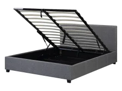 Cama de casal com armazenamento "Carla" - 140 x 190 - Cinza, estrado de ripas e cabeceira incluídos