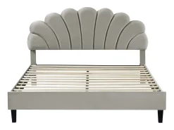Cama de casal de veludo "Manon" em forma de concha 160 x 200 cm Cinza