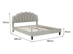 Cama de casal de veludo "Manon" em forma de concha 160 x 200 cm Cinza