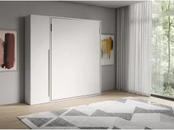Cama de casal dobrável vertical Versia 160 com guarda-roupa de 1 porta esquerda em branco
