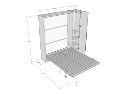 Cama de casal dobrável vertical Versia 160 com guarda-roupa de 1 porta esquerda em branco