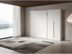 Cama de casal dobrável vertical Versia 160 com guarda-roupa direito de 2 portas em branco