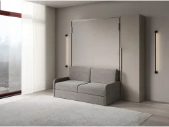 Cama de casal dobrável vertical Versia Sofà 160 com sofá, prateleira e guarda-roupa 1 porta direita Argilla