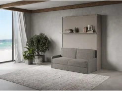 Cama de casal dobrável vertical Versia Sofà 160 com sofá Argilla e prateleira