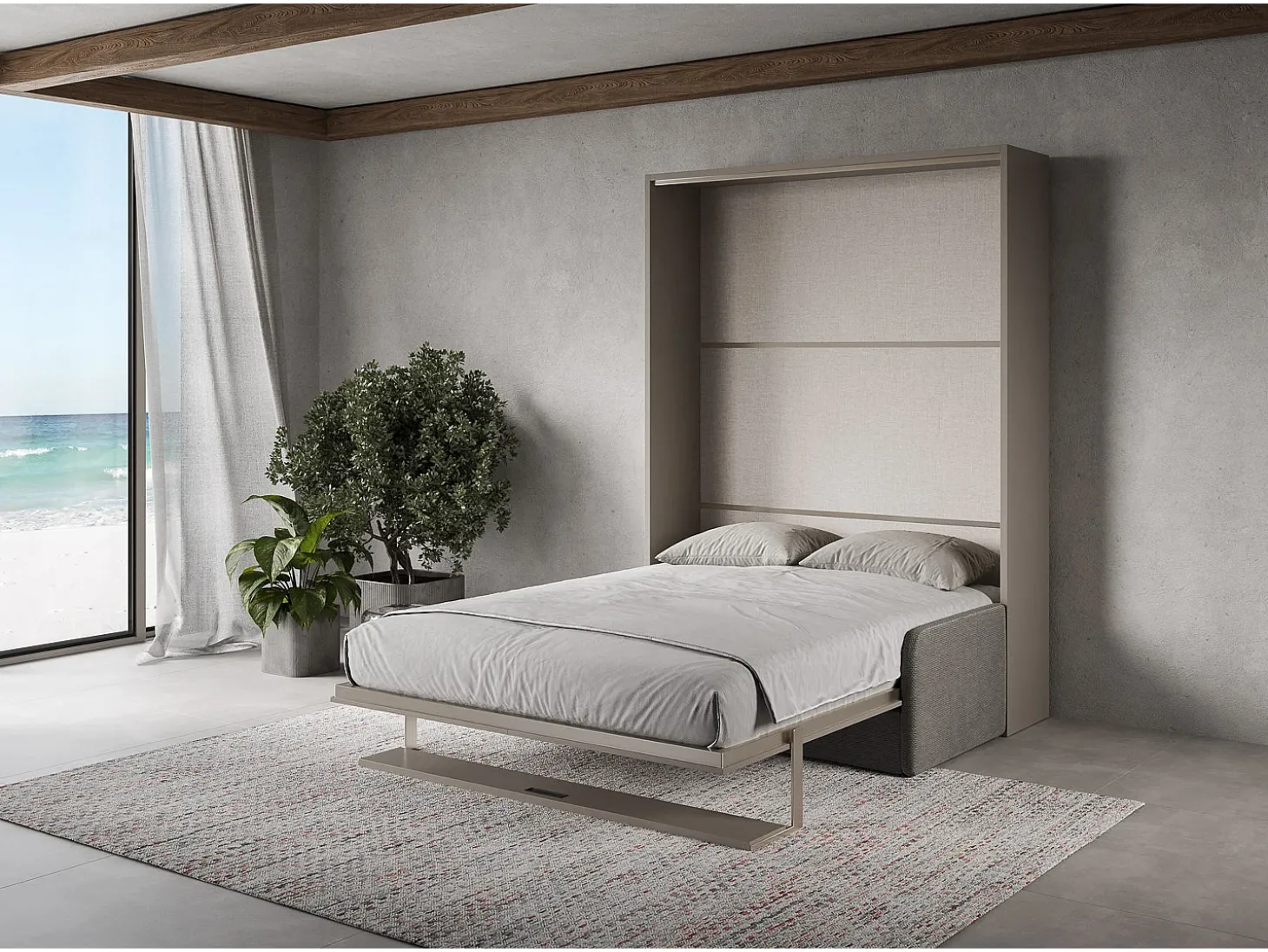 Cama de casal dobrável vertical Versia Sofà 160 com sofá Argilla e prateleira