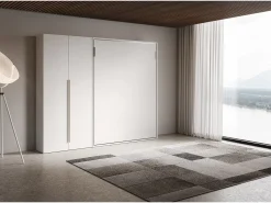 Cama de casal dobrável vertical Versia 160 com guarda-roupa esquerdo branco de 2 portas